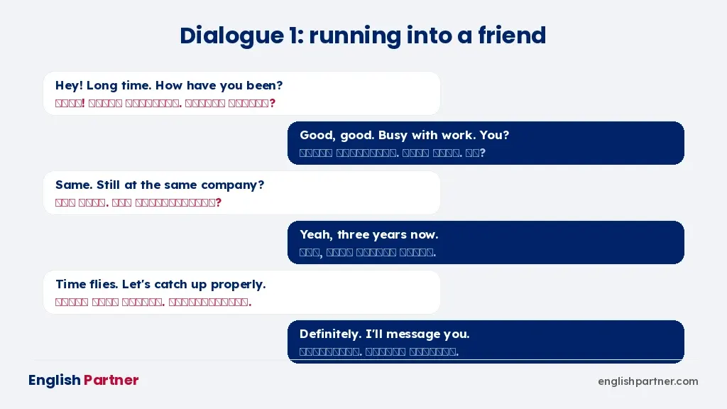 English conversation between two friends meeting after a long time