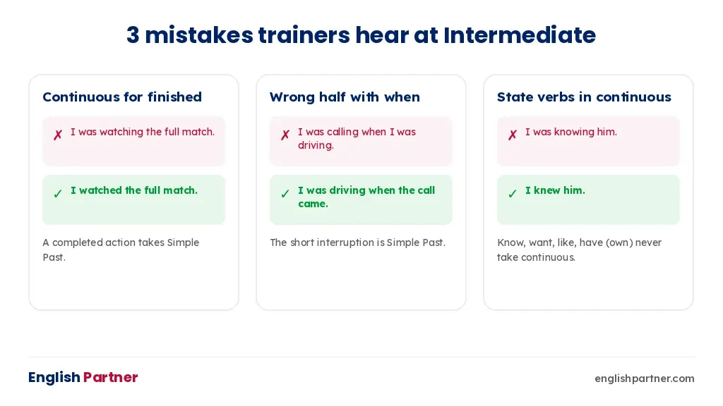 Three common past continuous mistakes with corrections