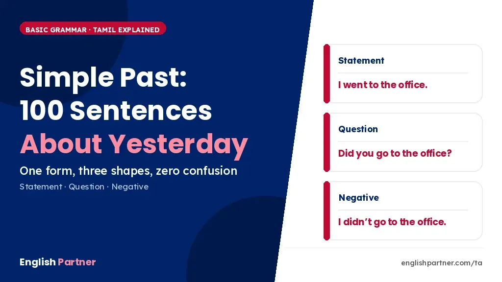 Simple past tense examples – 100 sentences about yesterday with Tamil meaning
