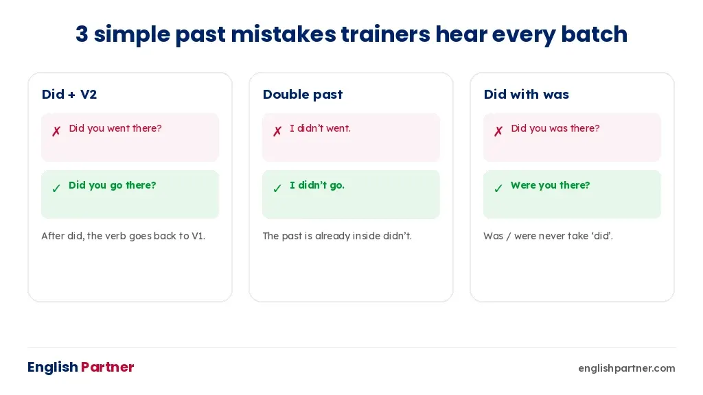 Three common simple past tense mistakes with corrections